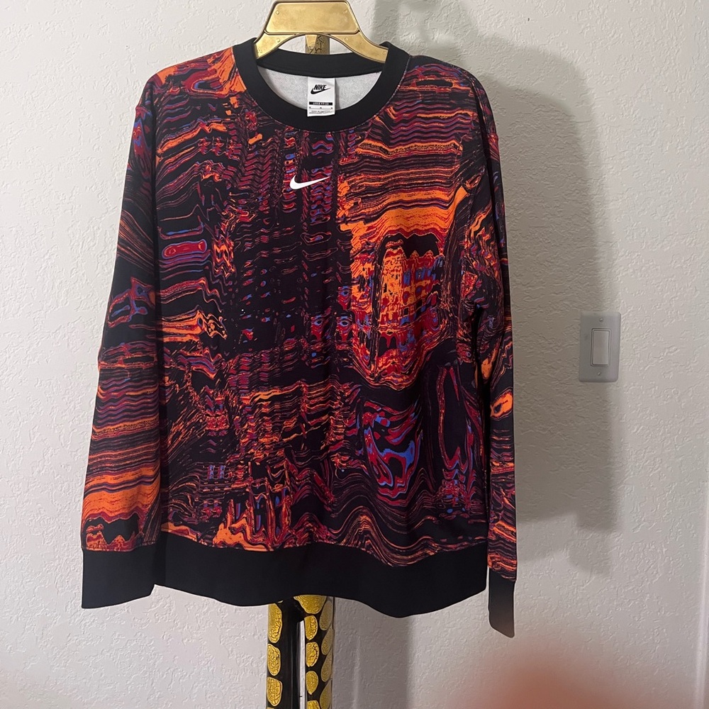Nike Red and Orange Multicolor Marble Print Crewneck Sweater Urban Style